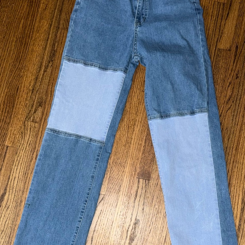 Two-Tone Denim Patchwork Jeans - image 3